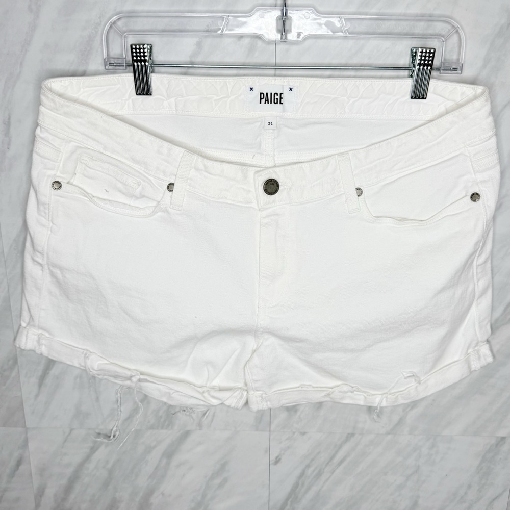 PAIGE White Jimmy Jimmy Jean Shorts with Frayed Hem